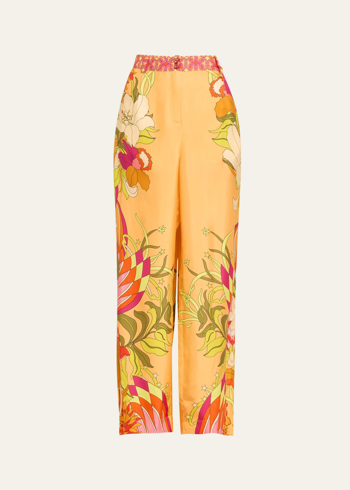 the flower child society wide-leg silk trousers