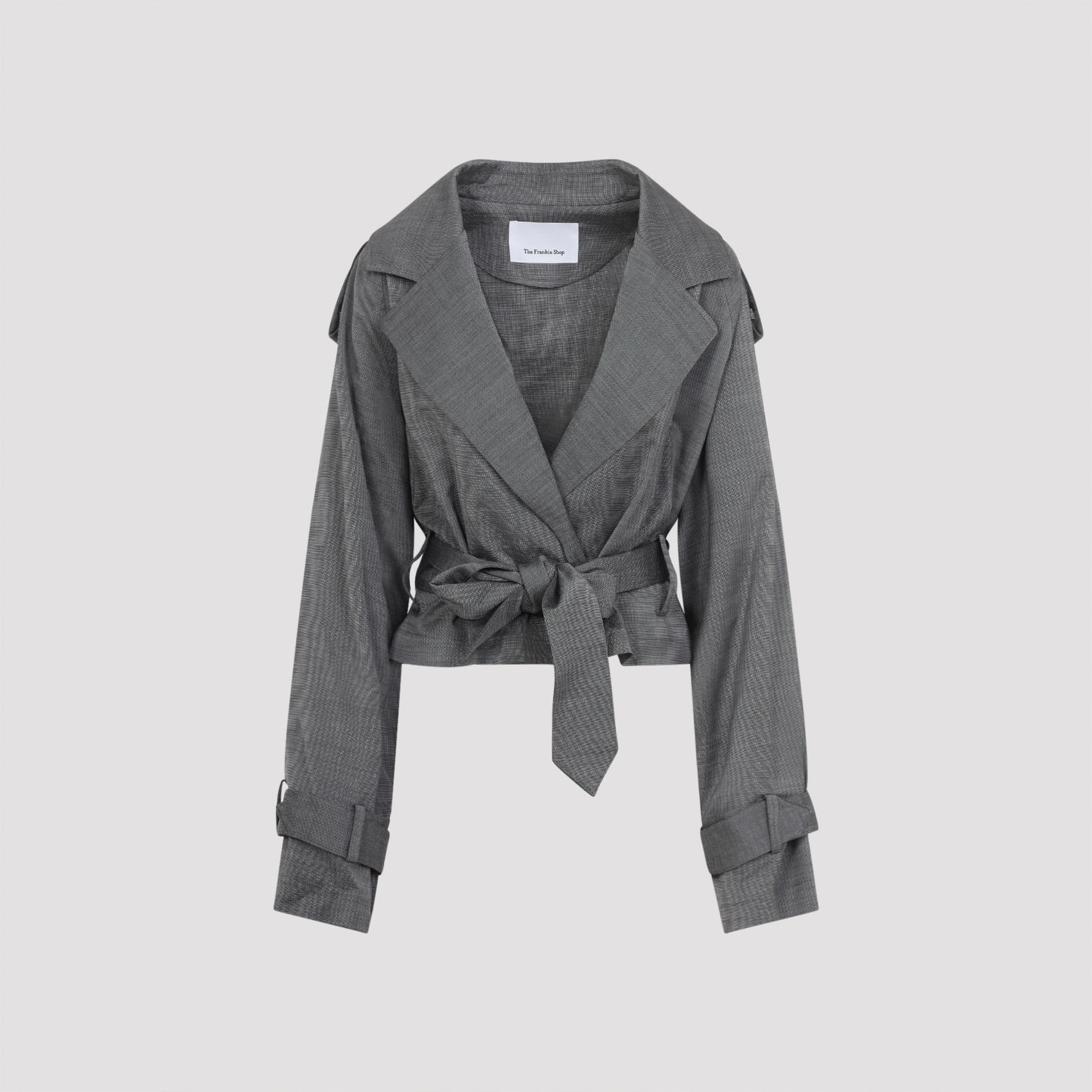 the frankie shop simona trench grey viscose wool elastane jacket - women