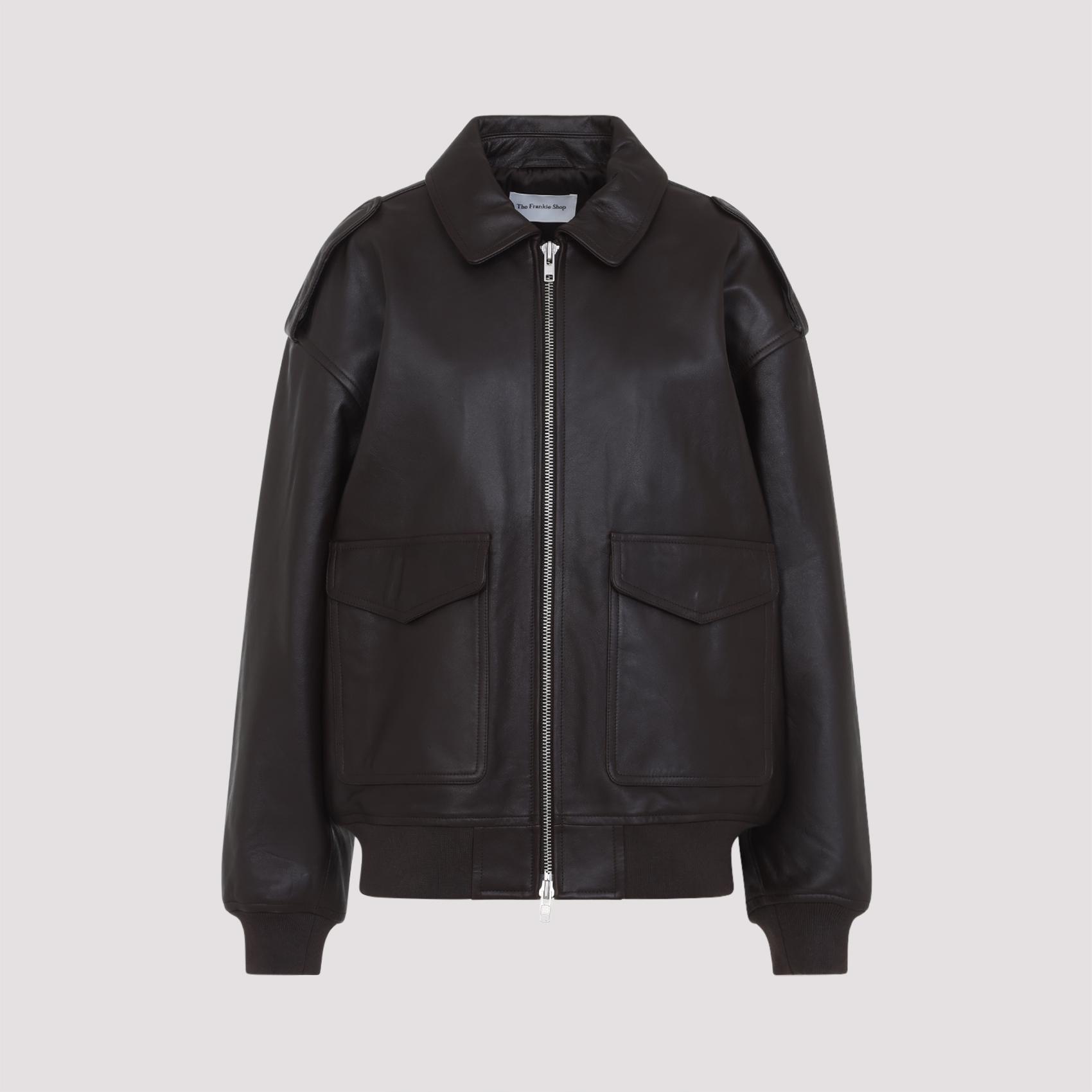 the frankie shop viper leather jacket brown cow - women