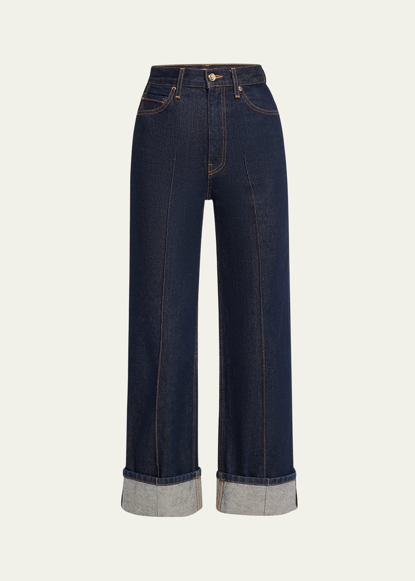 the genevieve topstitched wide-leg denim jeans