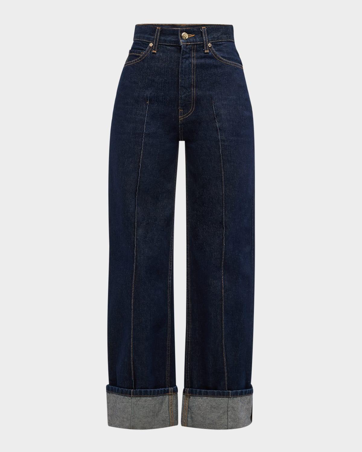 the genevieve topstitched wide-leg denim jeans
