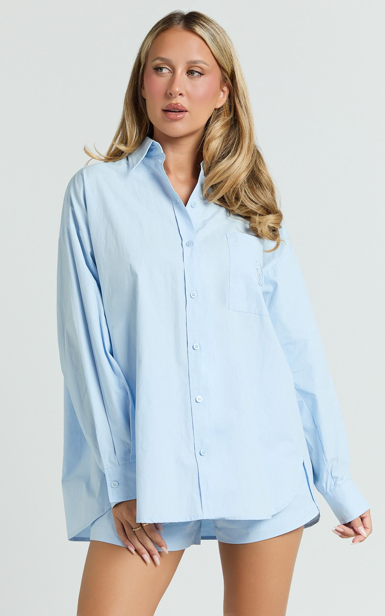 the hunger project x showpo - thp collared button up long sleeve shirt in blue