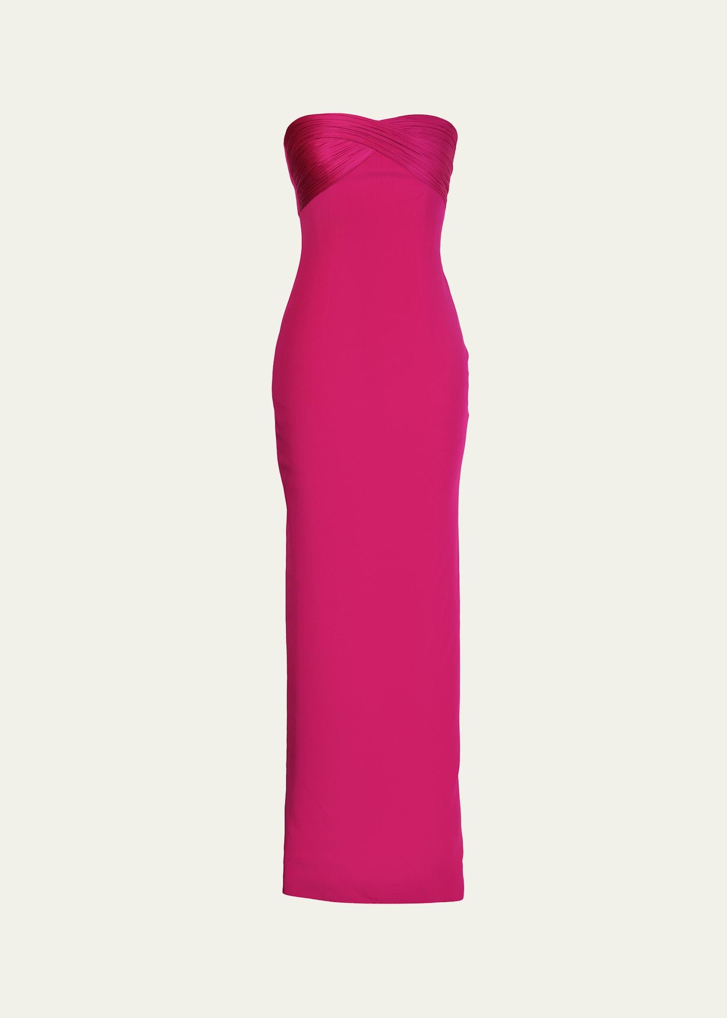 the infinity strapless draped column silk gown