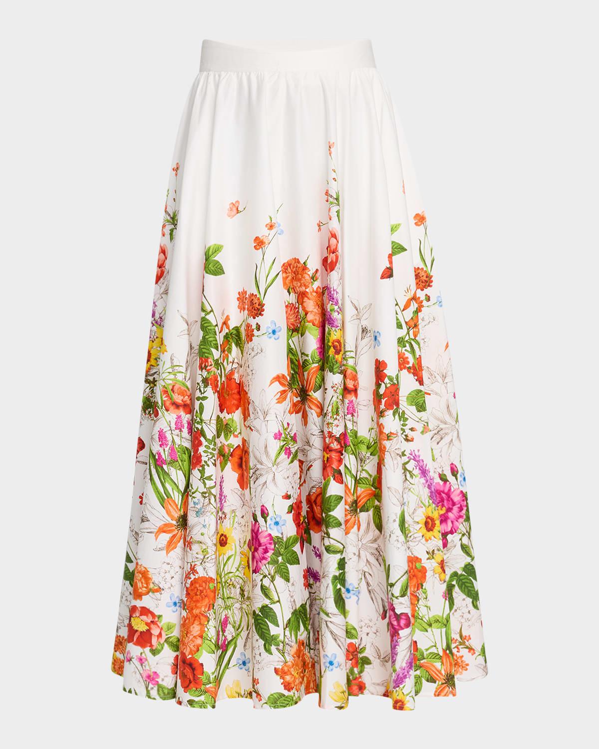 the juliana floral-print cotton midi skirt