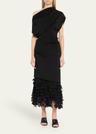 the lainey asymmetric draped 3d petal dress