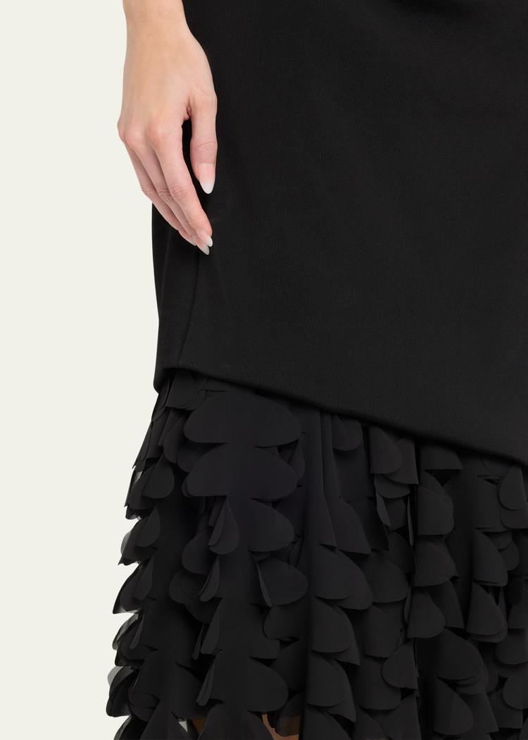 the lainey asymmetric draped 3d petal dress