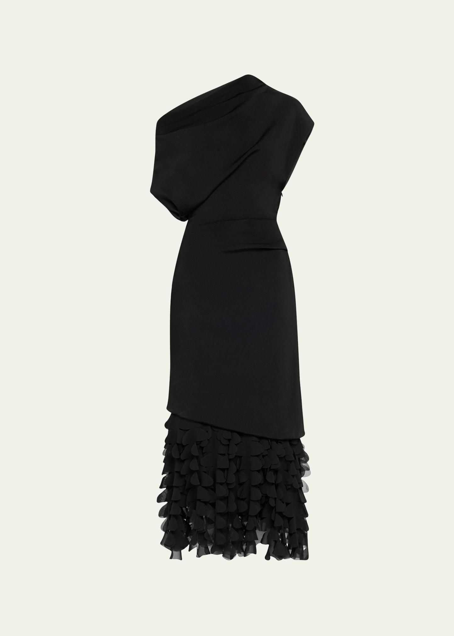 the lainey asymmetric draped 3d petal dress
