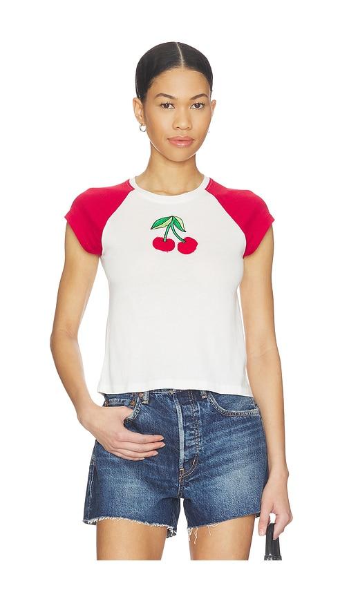 the laundry room cherries embroidery raglan baby tee in white.