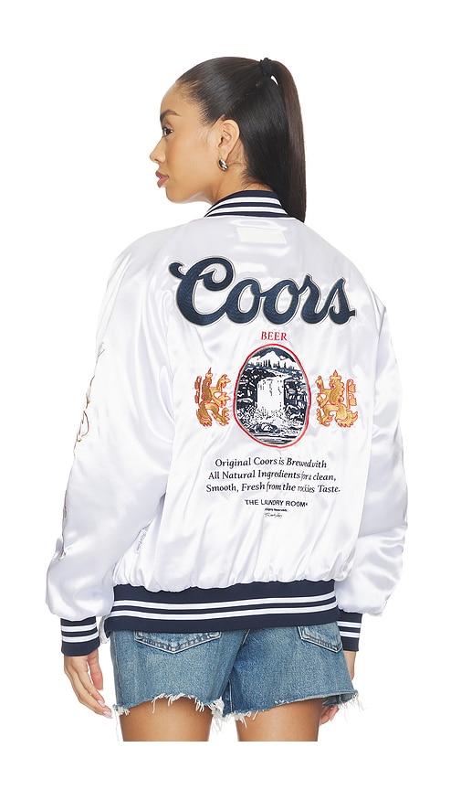 the laundry room coors original 40oz stadium jacket smu in metallic silver, white, grey.