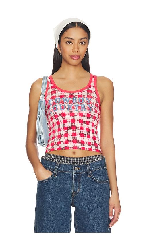the laundry room cowboy country denim rib tank top in red.