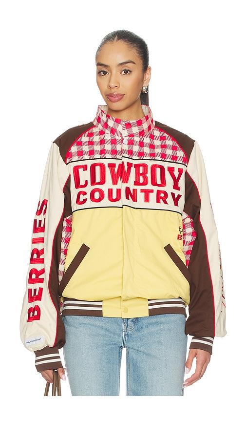 the laundry room cowboy country grown wild berries racing jacket in cream,red.