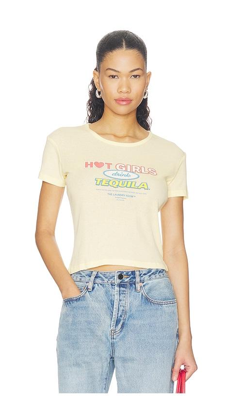 the laundry room hot girls drink tequila baby tee in yellow.