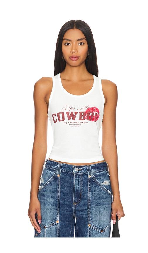 the laundry room kiss me cowboy rib tank in white.