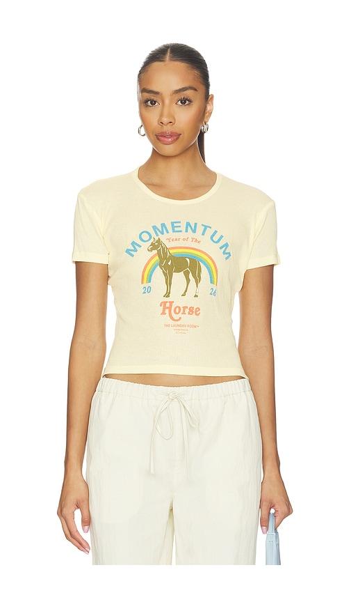 the laundry room momentum horse baby tee in lemon.