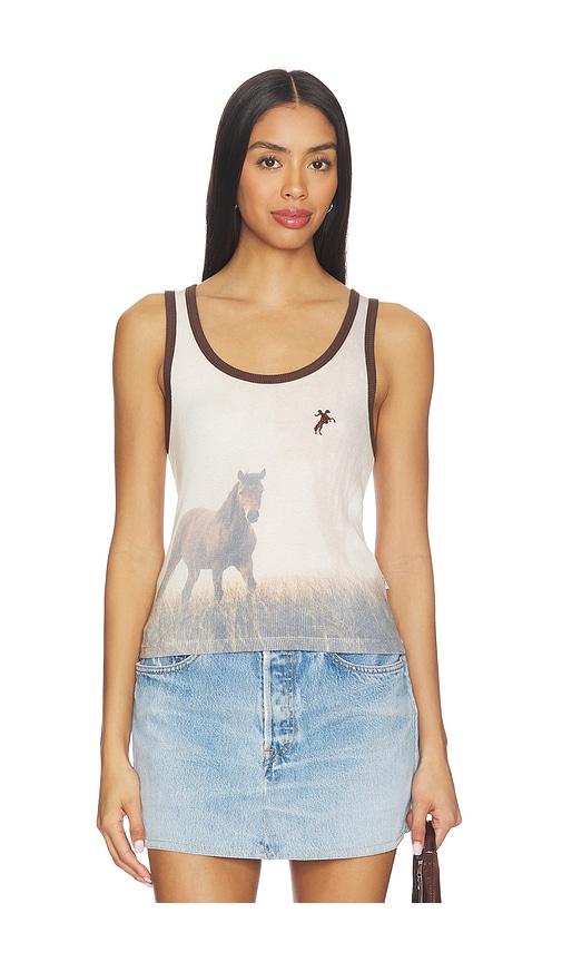 the laundry room ranch life smu rib tank top in white,brown.