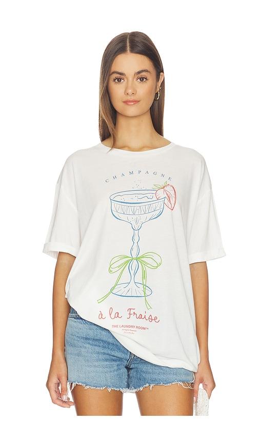 the laundry room strawberry champagne oversized tee in white.