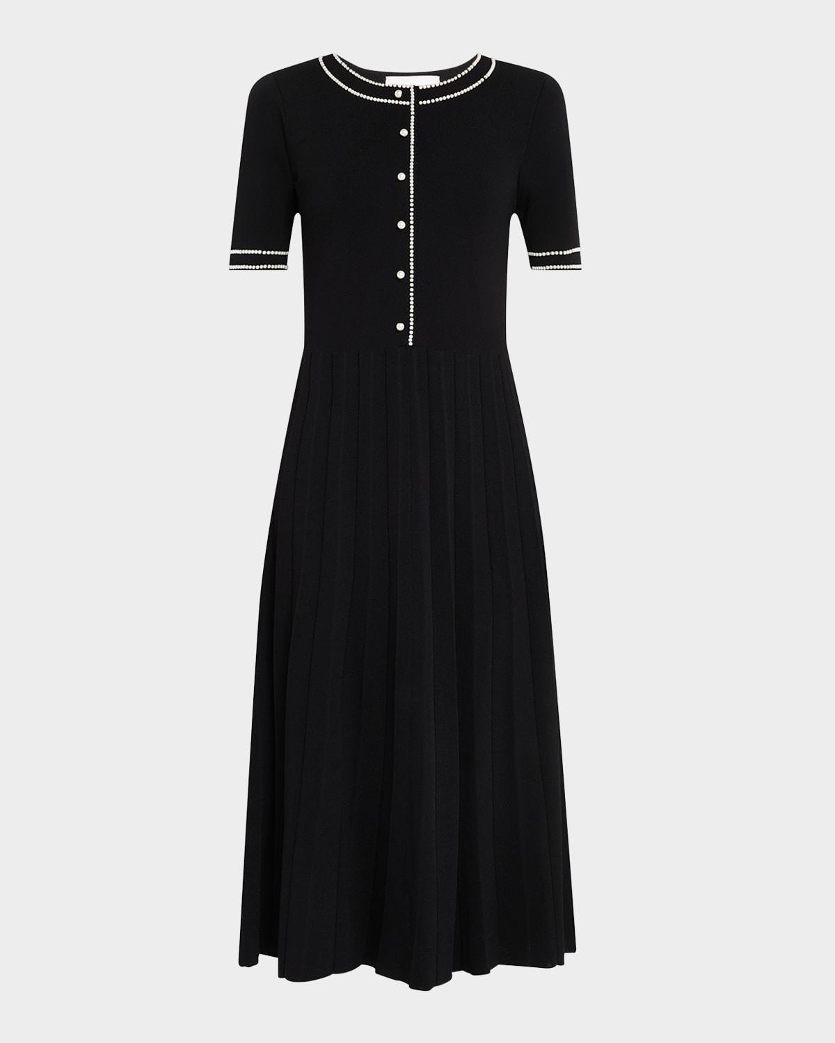the leona pleated bead-trim midi sweater dress