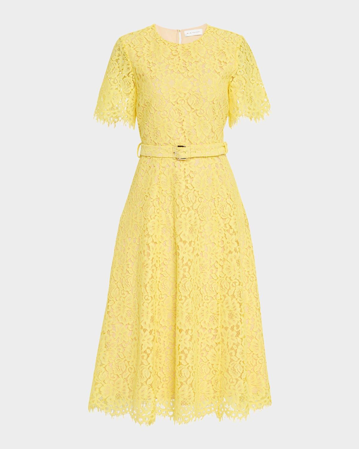 the lex belted floral lace midi dress
