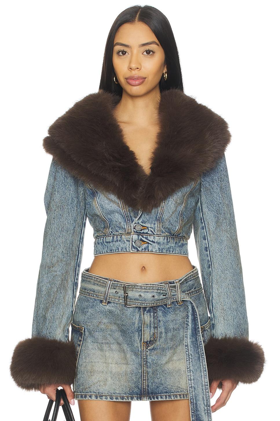 the low neck denim jacket with faux fur