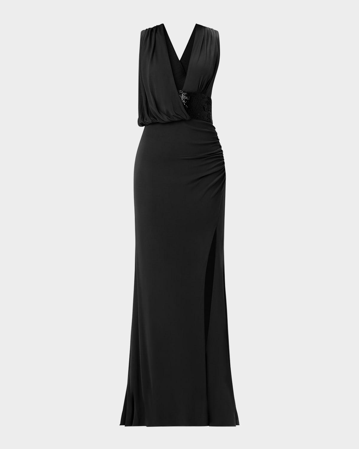 the lucille draped sequin-embellished gown
