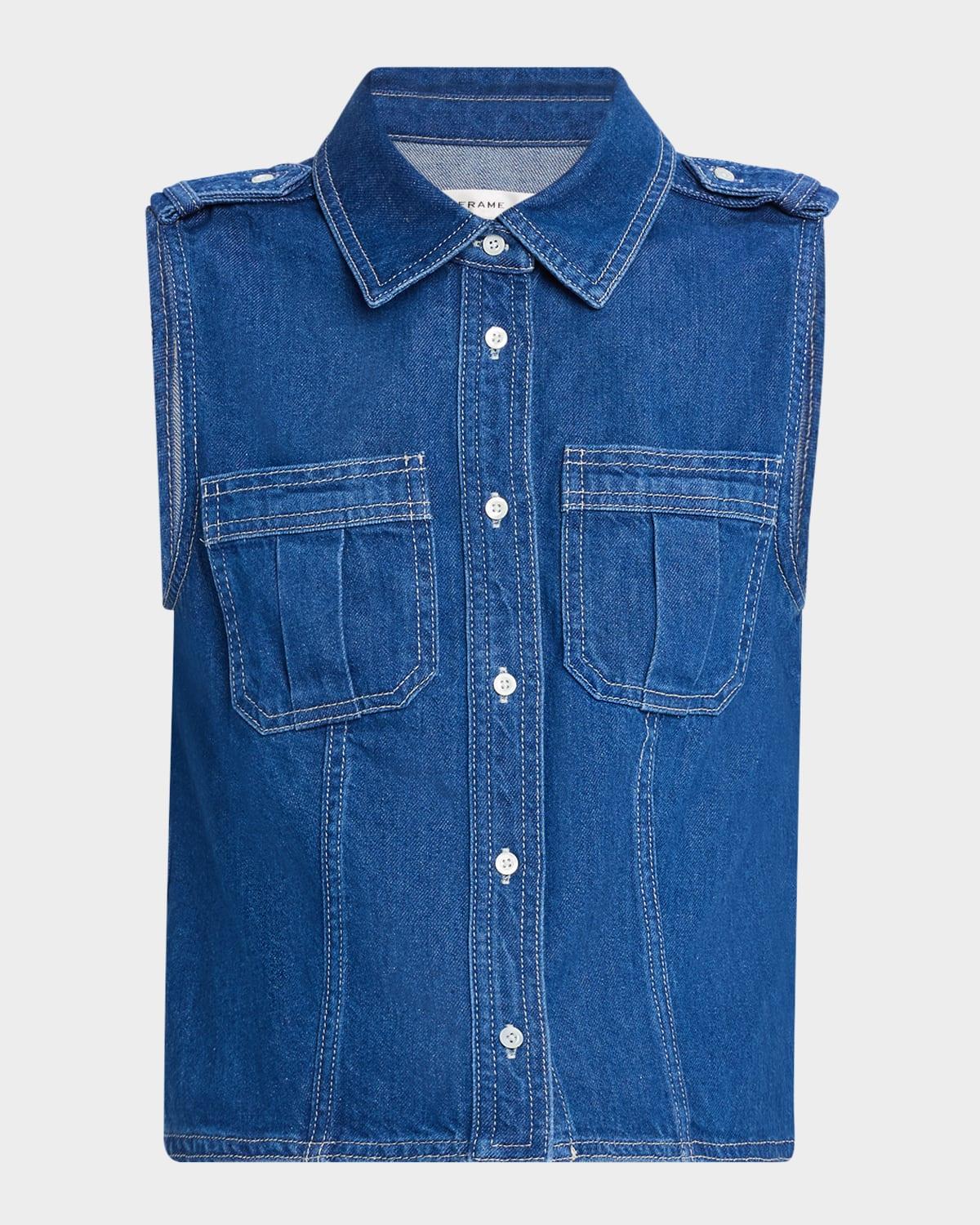 the major sleeveless denim shirt