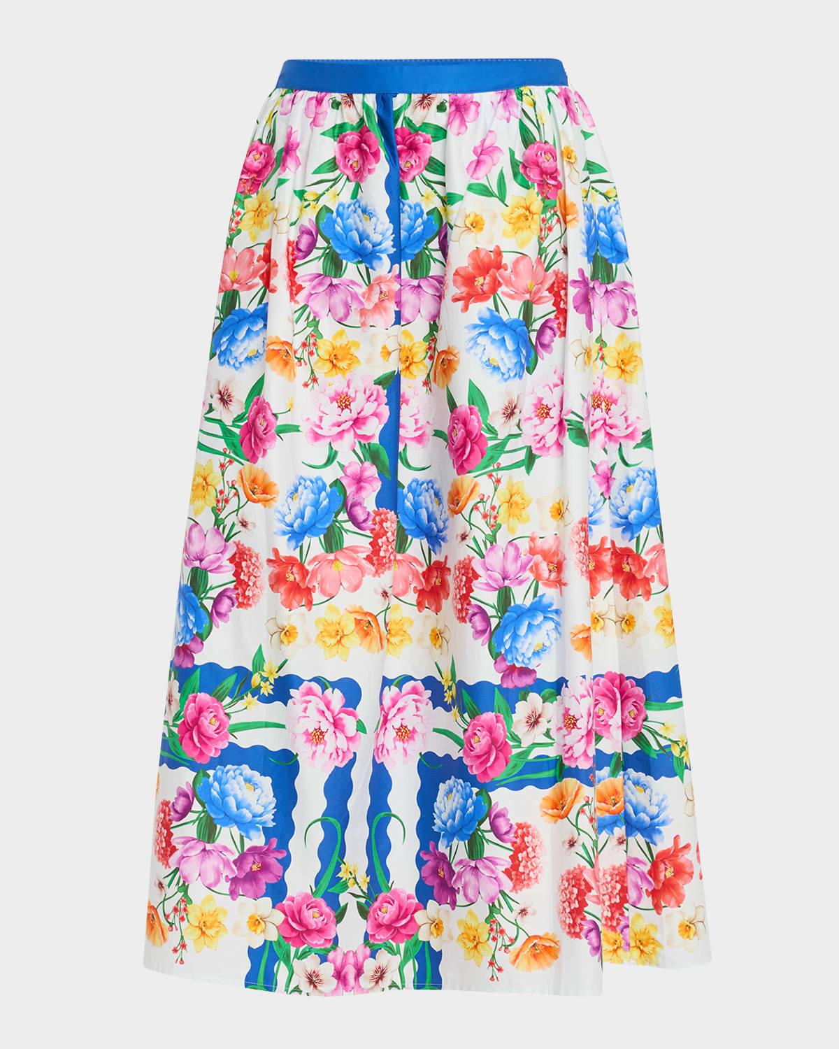 the marcie floral-print cotton midi skirt