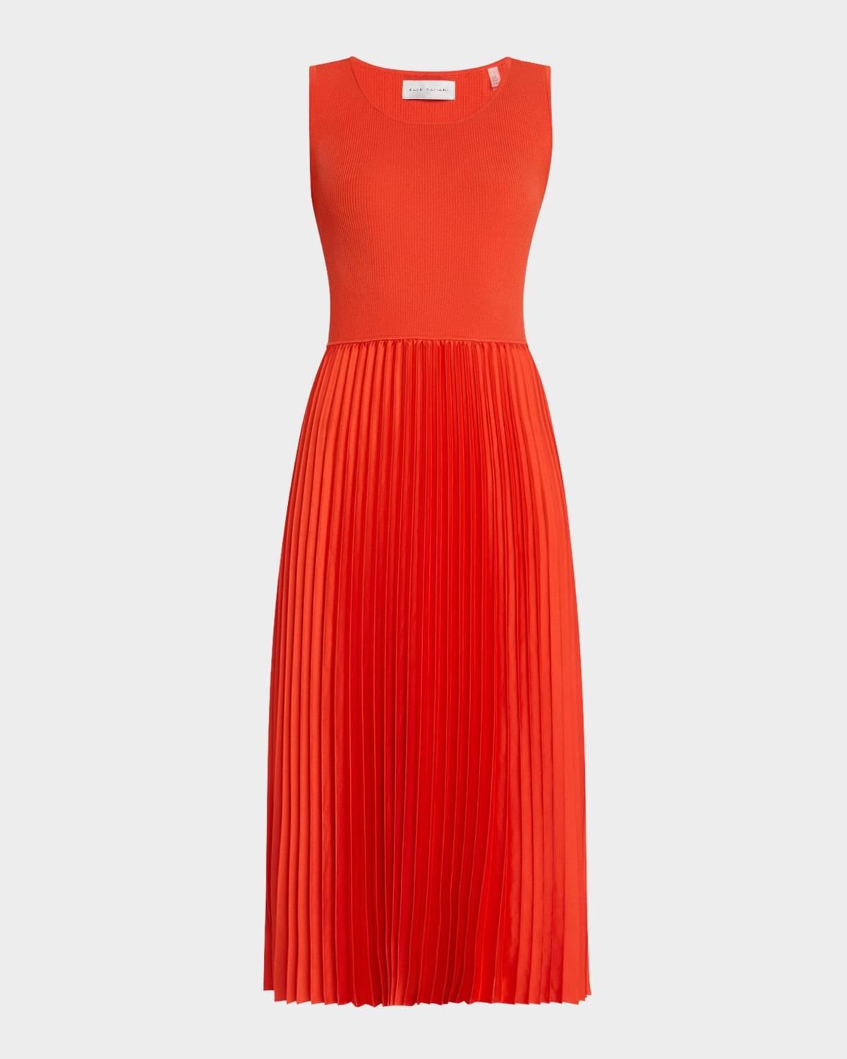 the mave pleated mixed media midi sweater dress