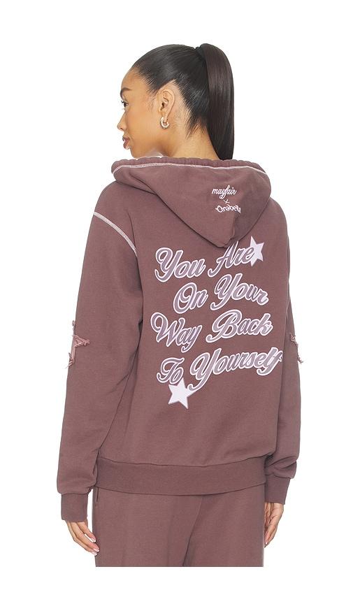 the mayfair group orebella by bella hadid x mayfair on your way back to yourself zip-up hoodie in brown.