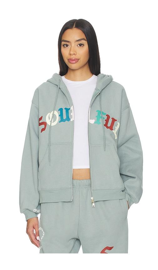 the mayfair group soulful relaxed full double zip jacket in blue.