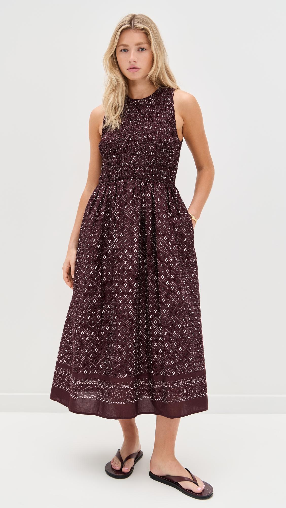the melody scoop back smocked midi dress