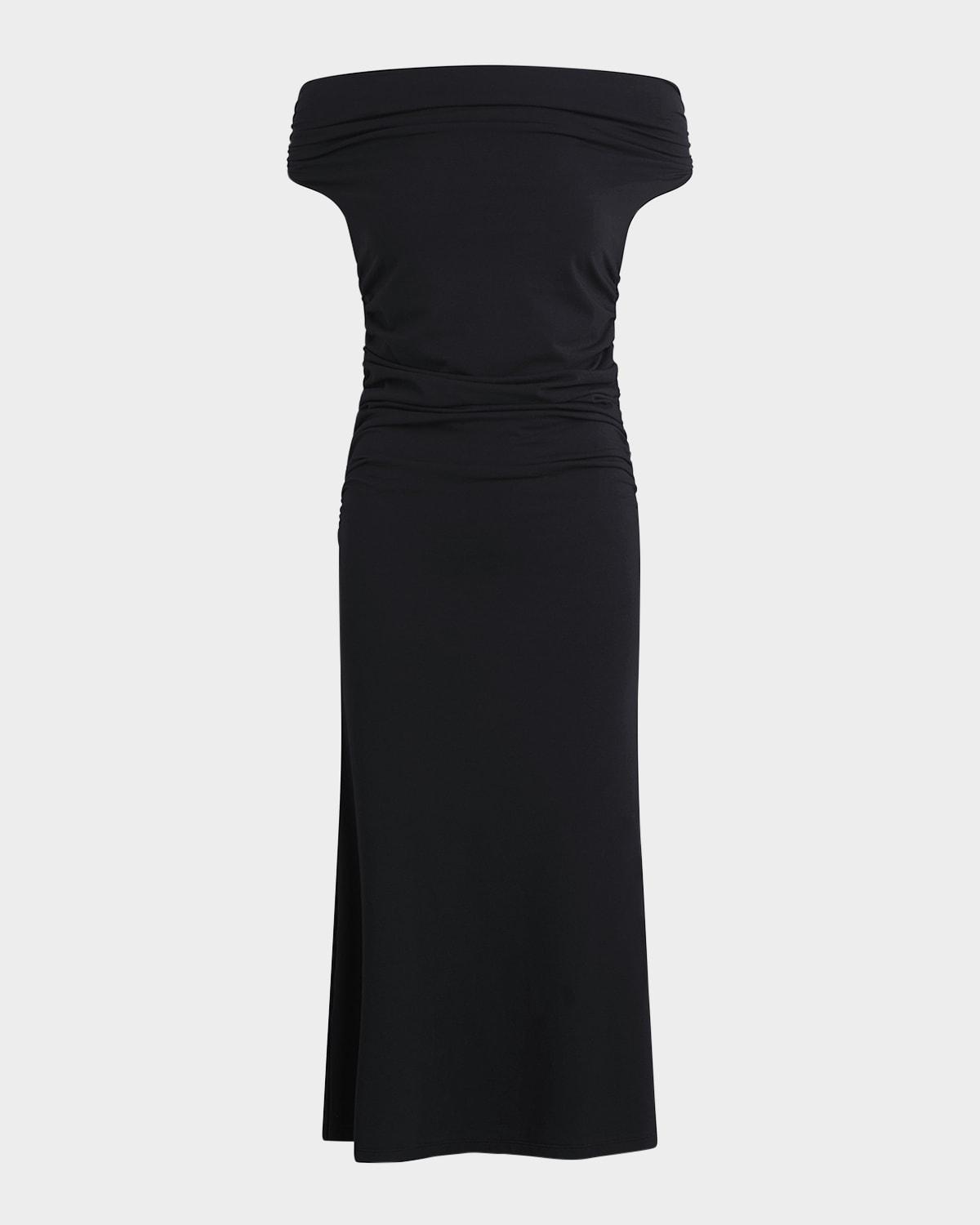 the mia off-the-shoulder midi dress