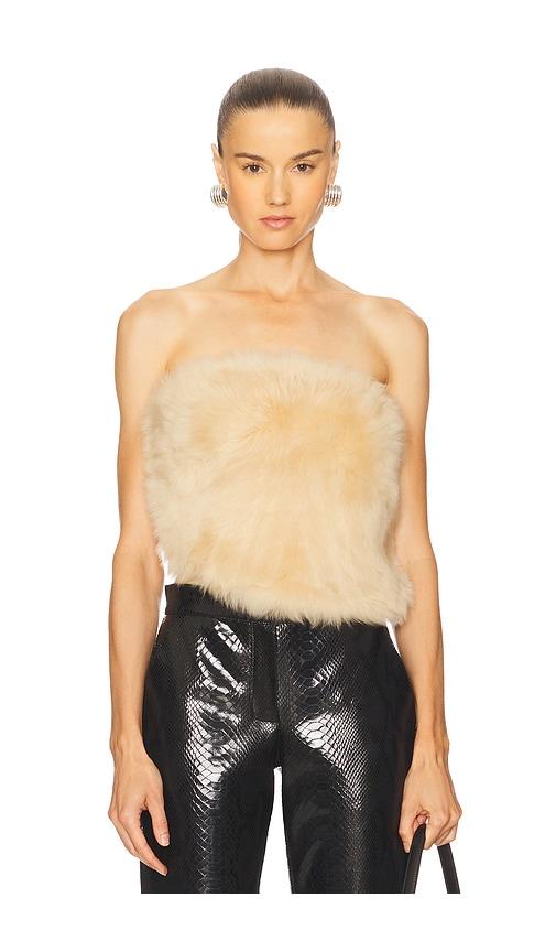 the new arrivals by ilkyaz ozel dogi shearling top in tan.