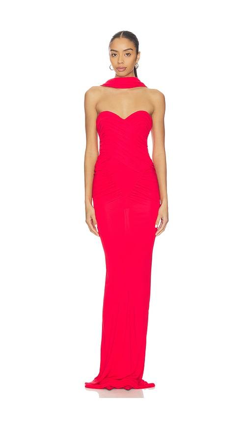 the new arrivals by ilkyaz ozel samsara jersey maxi dress in red.