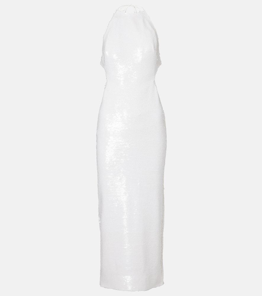 the new arrivals ilkyaz ozel cindy sequined halterneck midi dress