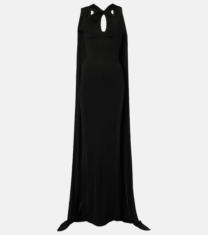 the new arrivals ilkyaz ozel cutout caped halterneck gown
