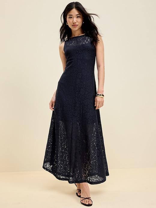 the occasion by old navy fit & flare drop-waist lace maxi dress