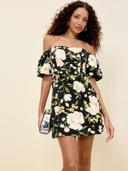 the occasion by old navy fit & flare puff-sleeve taffeta mini dress