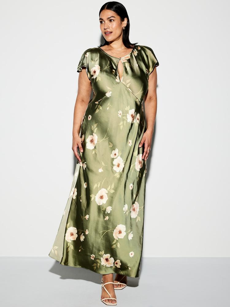 the occasion by old navy flutter-sleeve keyhole satin maxi dress