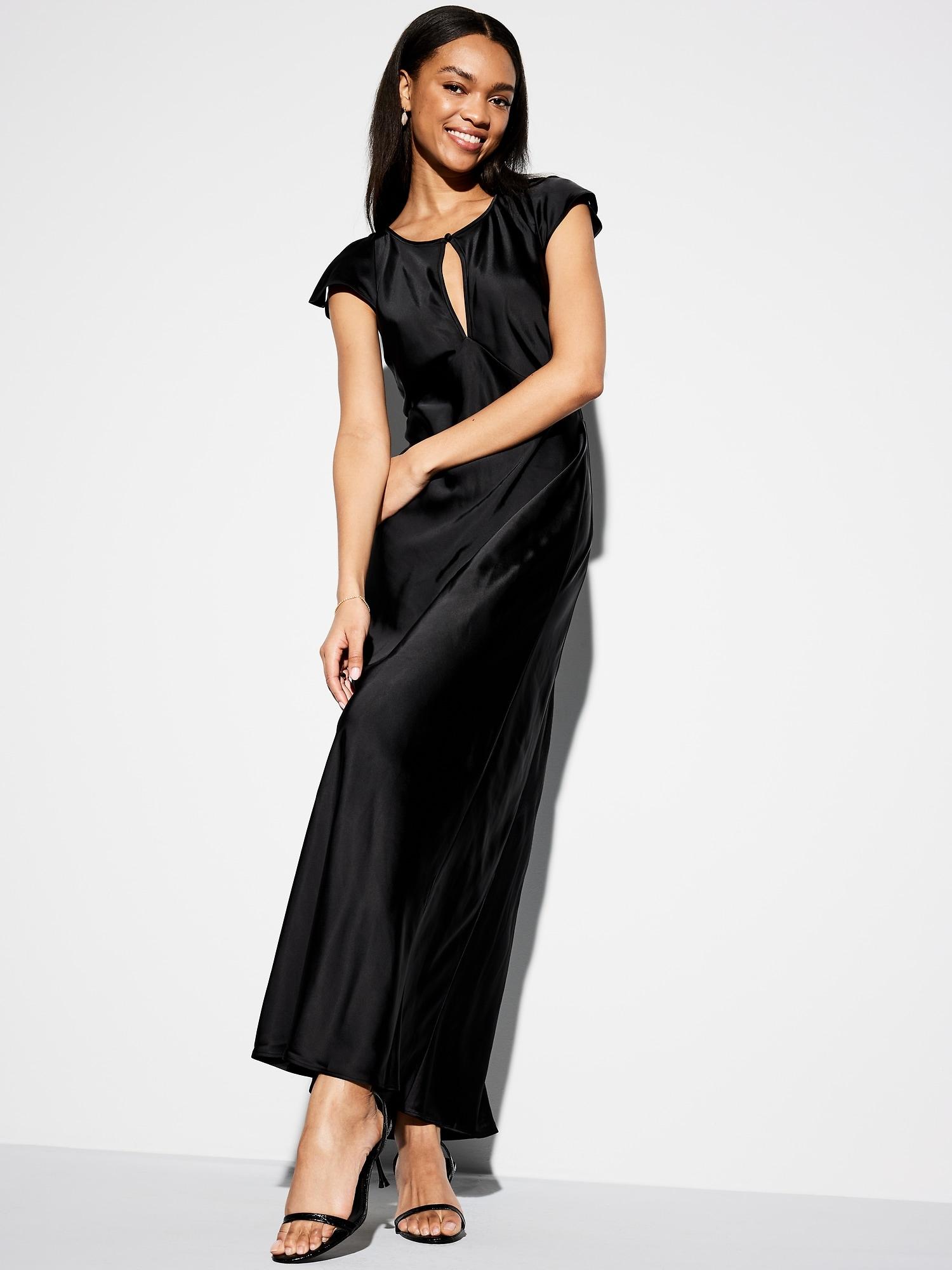 the occasion by old navy flutter-sleeve keyhole satin maxi dress