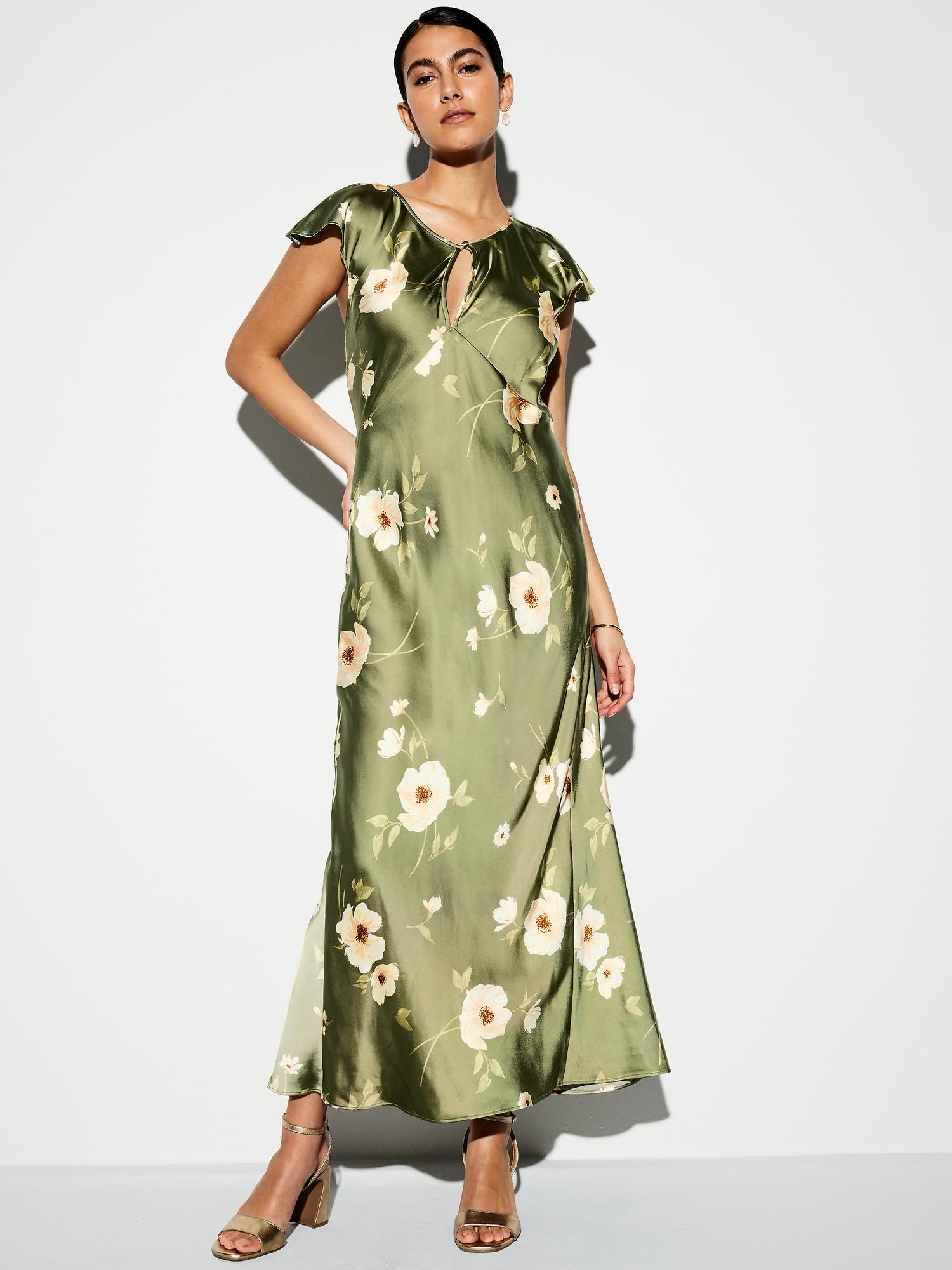 the occasion by old navy flutter-sleeve keyhole satin maxi dress
