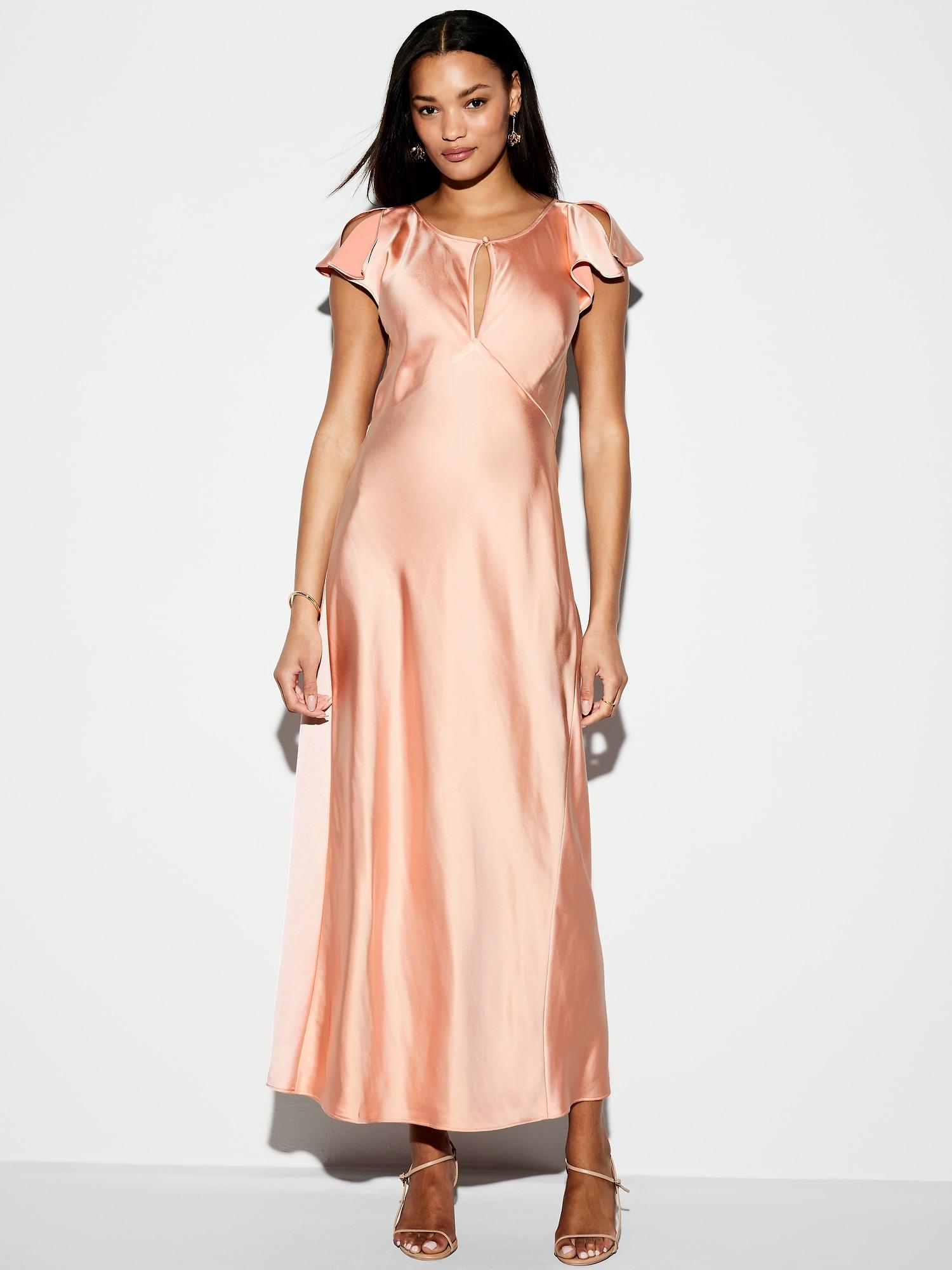 the occasion by old navy flutter-sleeve keyhole satin maxi dress