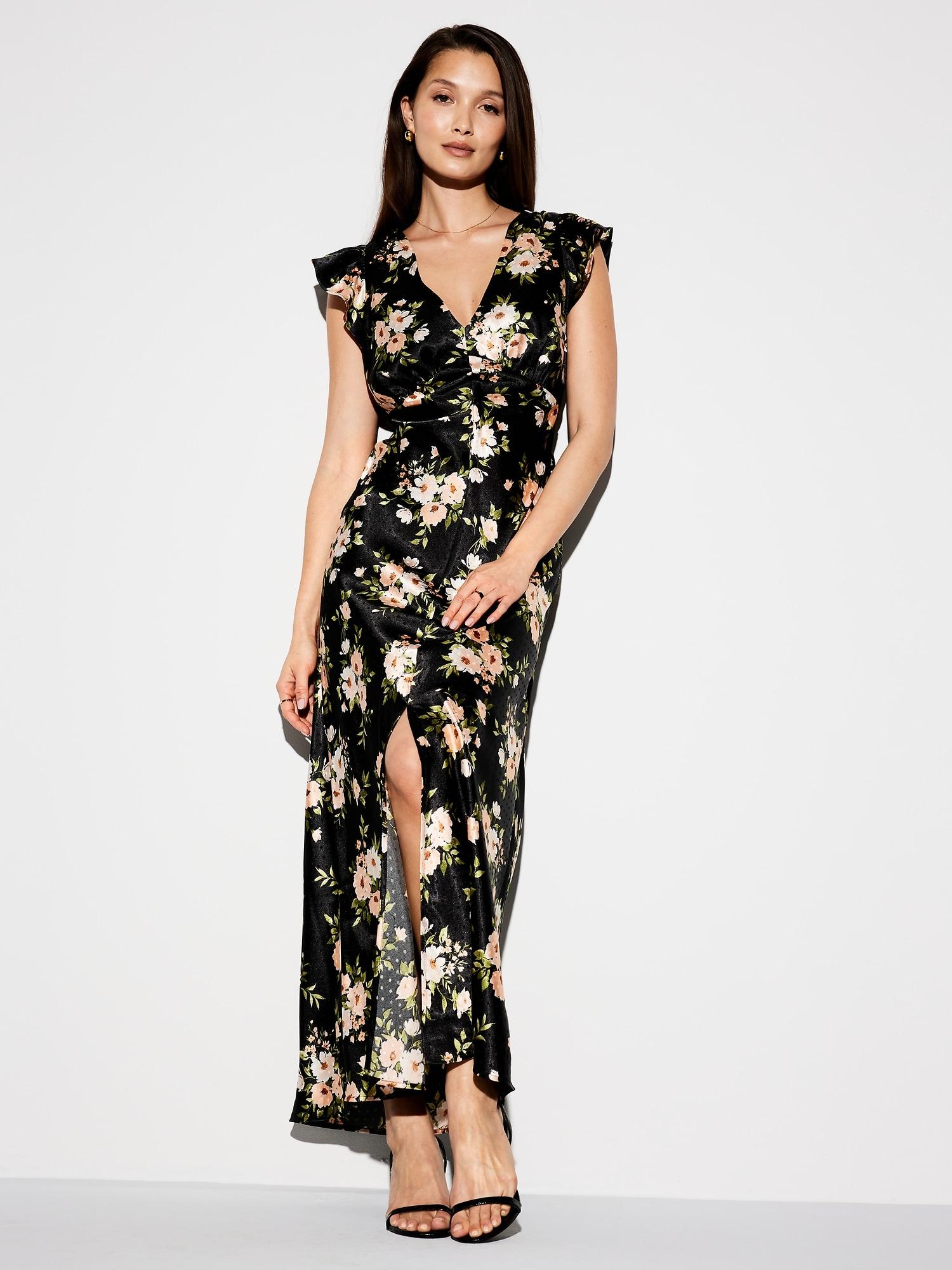 the occasion by old navy flutter-sleeve satin maxi dress