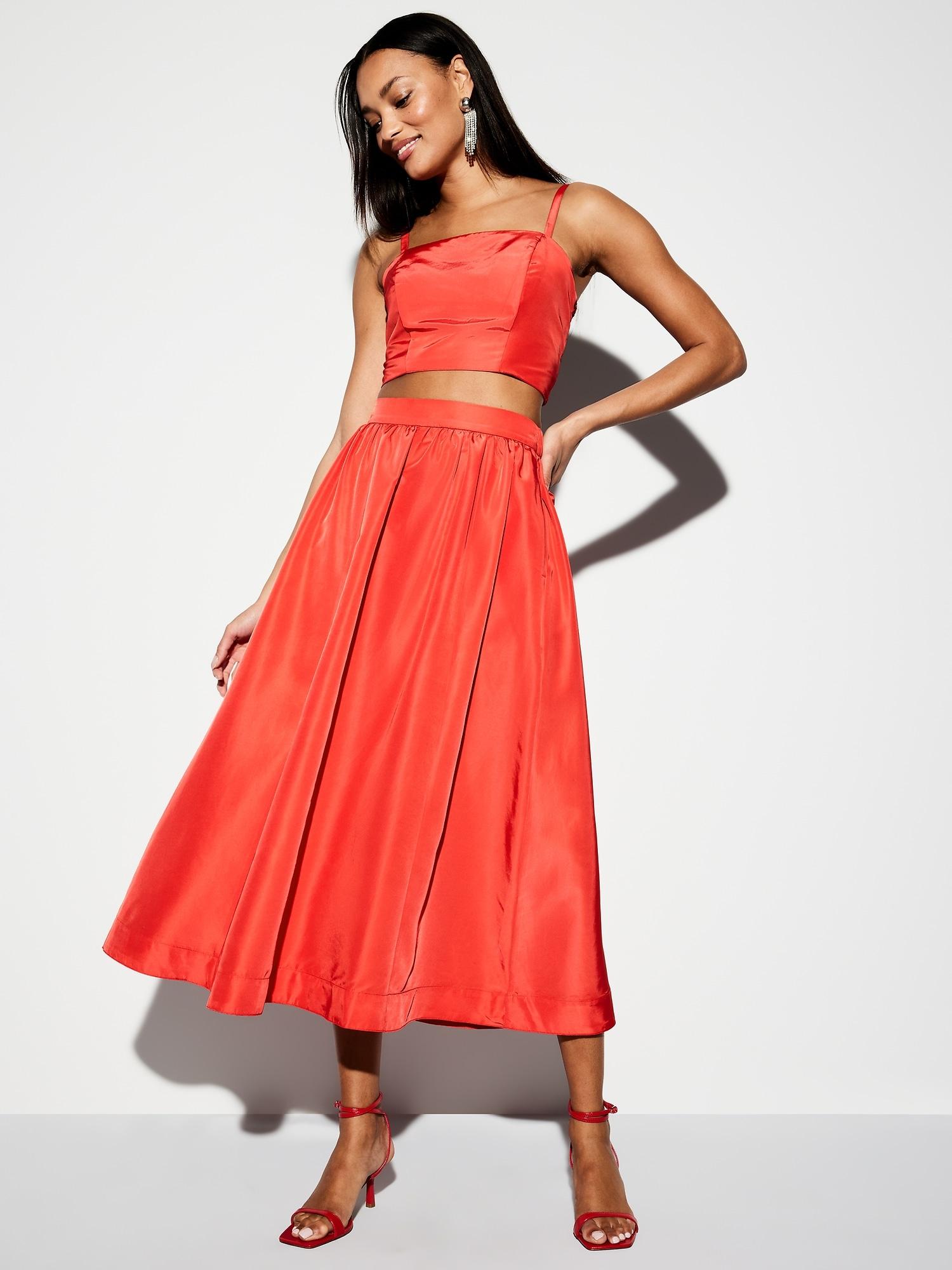 the occasion by old navy high-waisted taffeta midi skirt