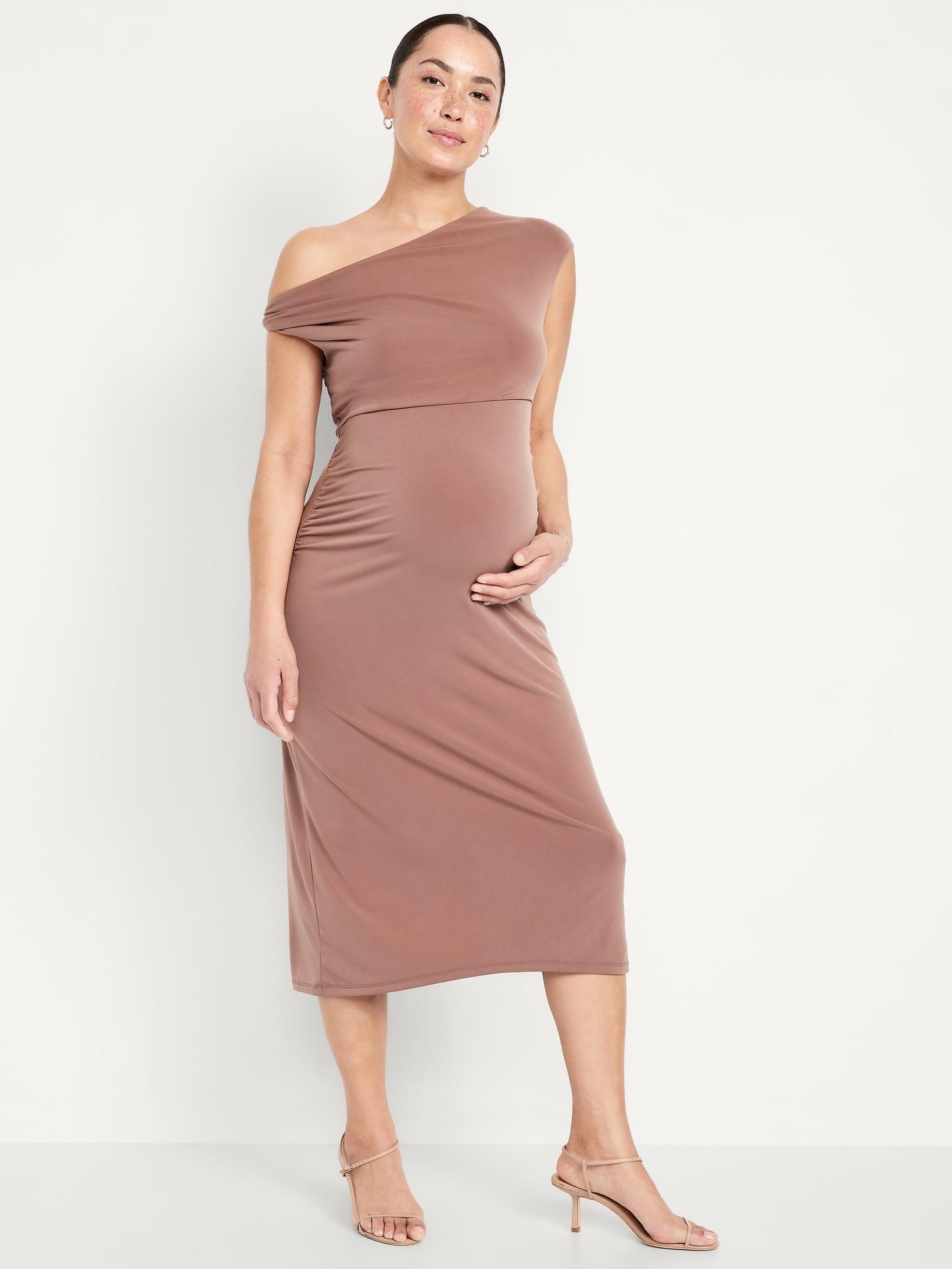 the occasion by old navy maternity asymmetrical shoulder maxi dress