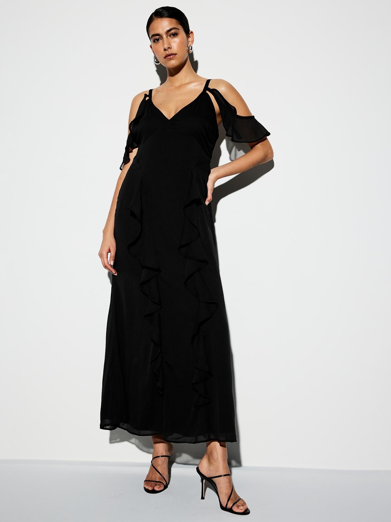 the occasion by old navy off-shoulder ruffle chiffon maxi dress