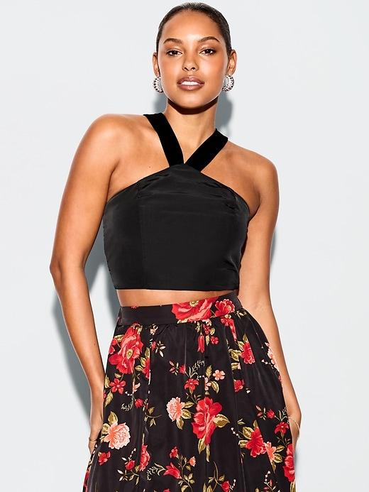 the occasion by old navy taffeta cropped halter bow top