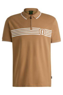 the open polo shirt with special artwork- beige men's polo shirts
