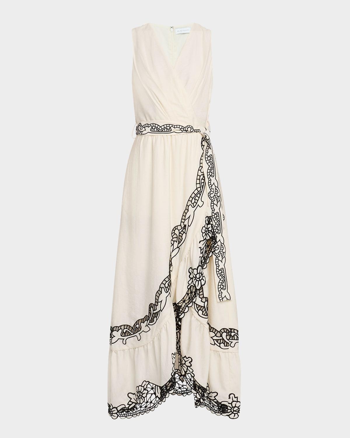 the poppy embroidered faux wrap maxi dress