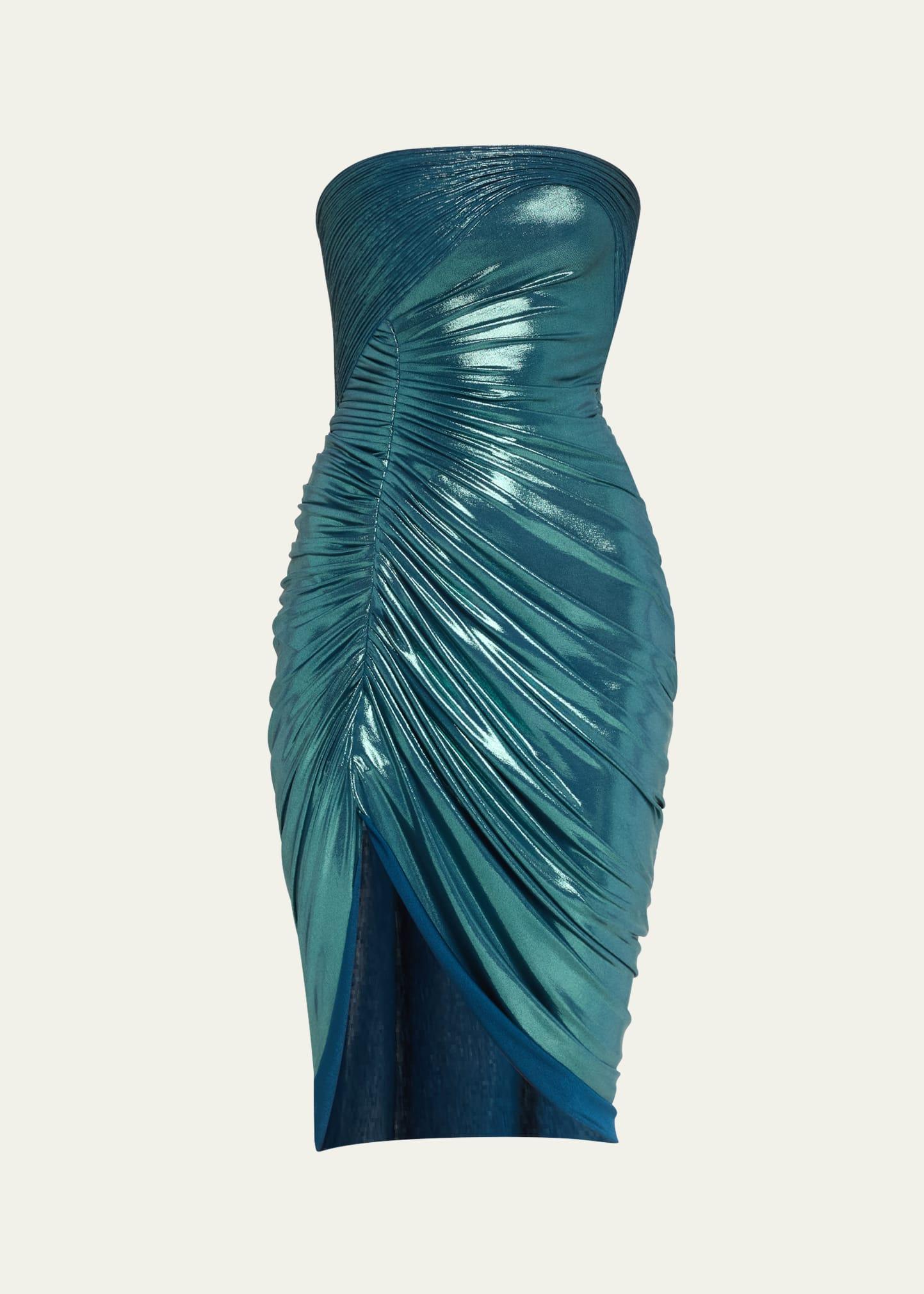 the reflection jersey draped strapless dress