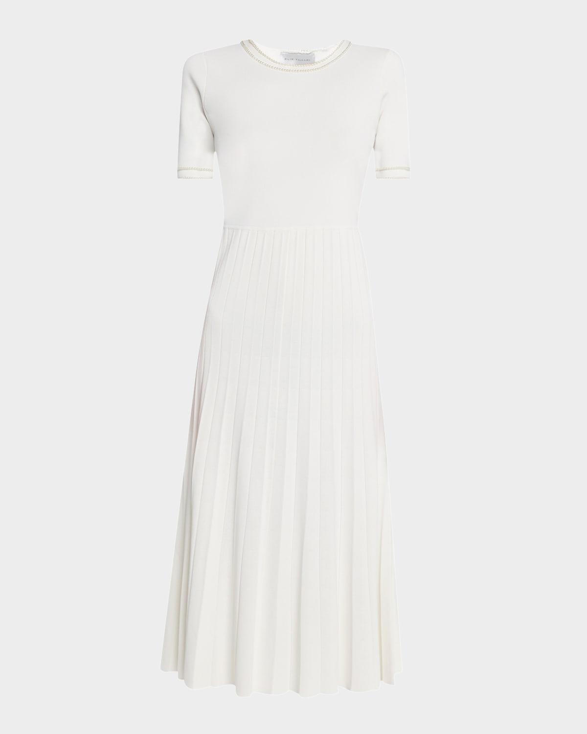 the robin pleated bead-trim midi sweater dress